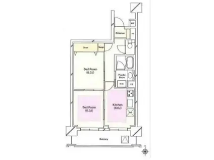 ベラカーサ池之端(2DK/4階)の間取り写真