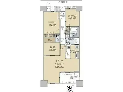 リバーガーデンコスモスクエア(3LDK/15階)の間取り写真