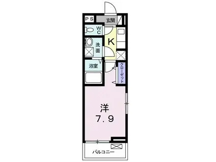 セラピアV B(1K/1階)の間取り写真
