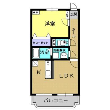 マーブルハイツ坂元B(1LDK/3階)の間取り写真