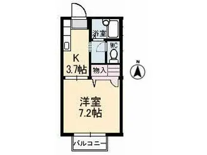 ベルエアA(1K/2階)の間取り写真
