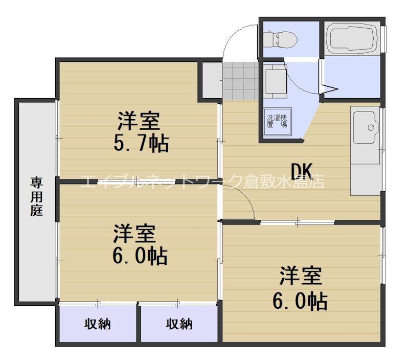 ラディッシュタウン撫川B(3DK/1階)の間取り写真