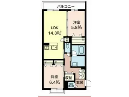 シャーメゾンレジデンスあすか(2LDK/3階)の間取り写真