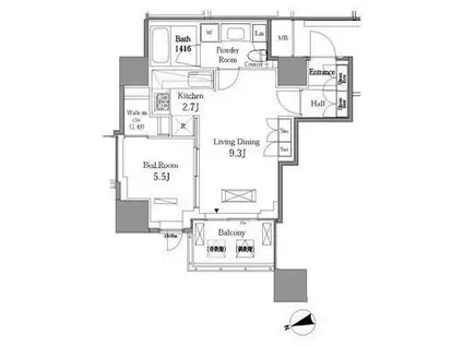 レジディアタワー目黒不動前(1LDK/7階)の間取り写真