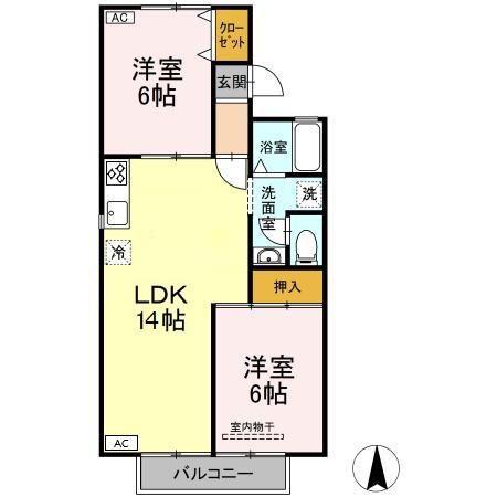 ハウスオブイマイセA(2LDK/2階)の間取り写真