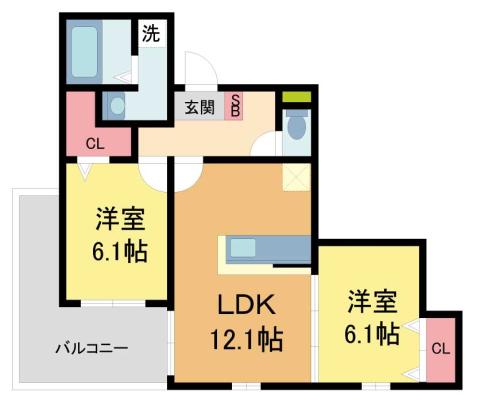 ヴィクトワール 庄(2LDK/2階)の間取り写真