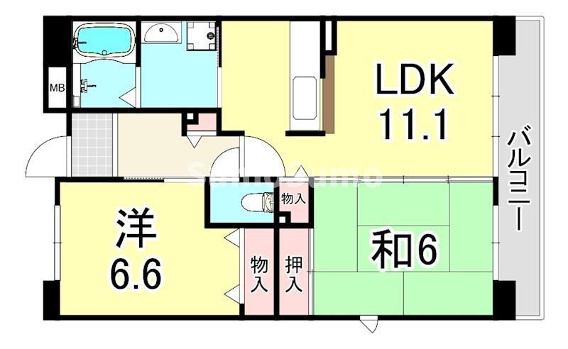URパークタウン西武庫 9号棟(2LDK/10階)の間取り写真