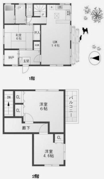 中野区鷺ノ宮一丁目戸建(3SLDK/2階)の間取り写真