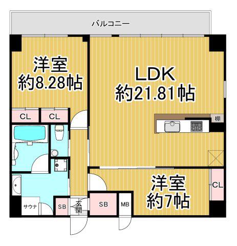 プレジオ西宮北口(2LDK/6階)の間取り写真