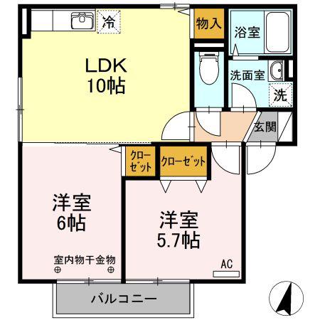 ベルヴィル(2LDK/2階)の間取り写真
