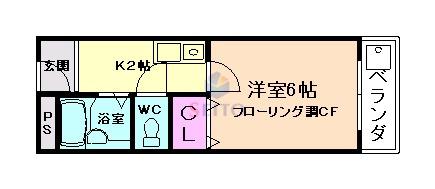 ヴェルドミール村田(1K/1階)の間取り写真