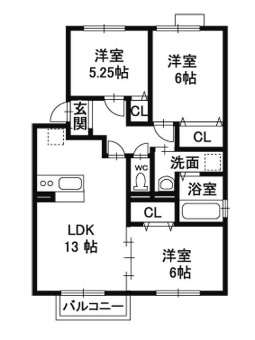 ドミール・K(3LDK/2階)の間取り写真