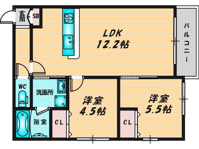GRACE下六万寺町(2LDK/1階)の間取り写真