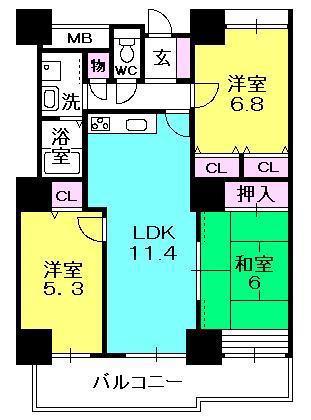 ファインビュー西宮(3LDK/11階)の間取り写真