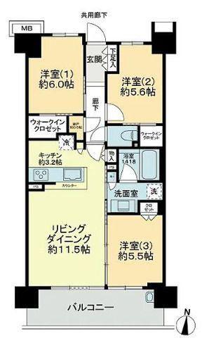 シティテラス小金井公園B棟(3LDK/6階)の間取り写真