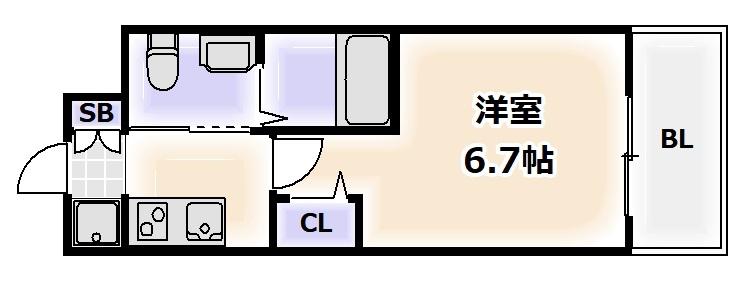 ラクラス阿倍野元町(1K/6階)の間取り写真