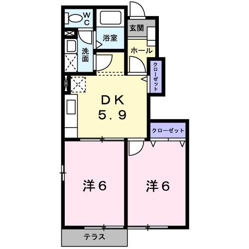 ヴェルドュールA(2DK/1階)の間取り写真