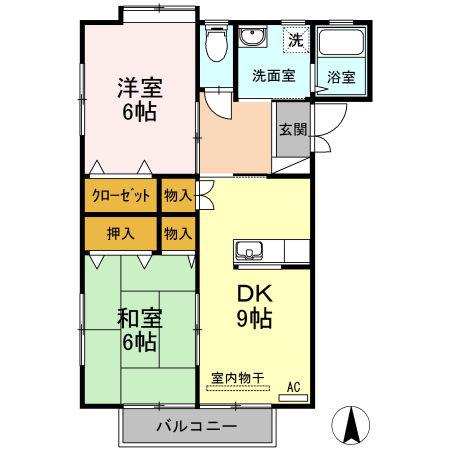 ラフィーネ C棟(2DK/1階)の間取り写真