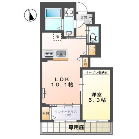 ヌーヴェルテールA(1LDK/1階)の間取り写真