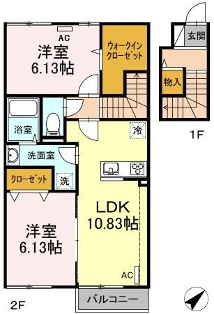 MITSUYA B棟(2LDK/2階)の間取り写真