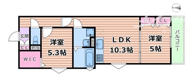 ピレーネ一津屋(2LDK/1階)の間取り写真