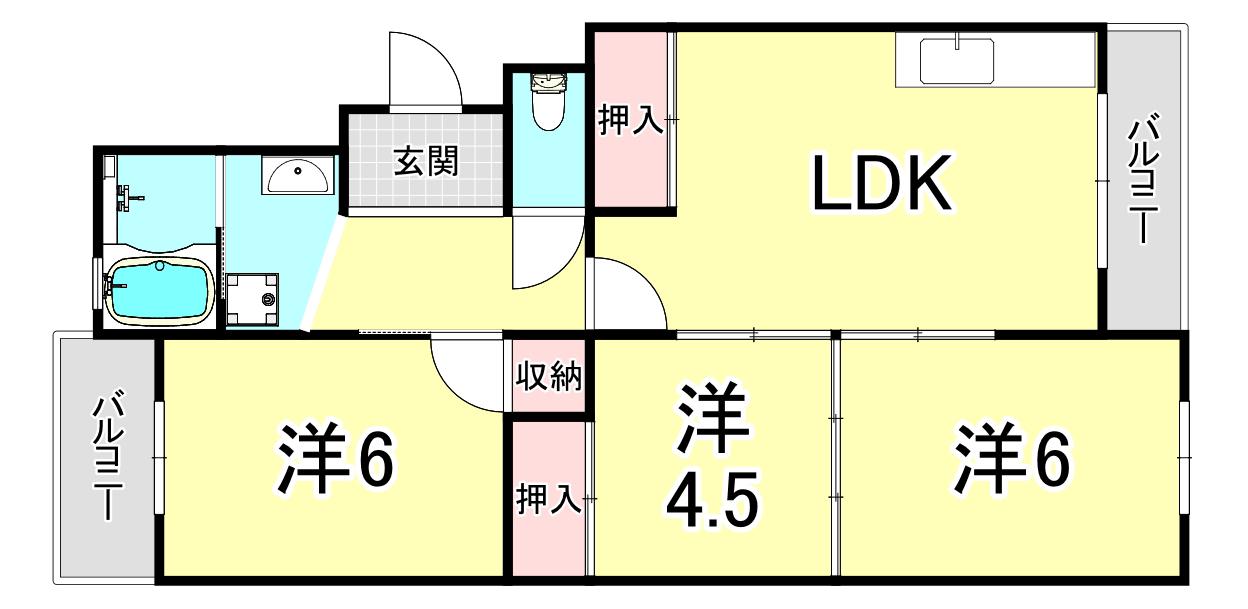 荒木マンション(3LDK/1階)の間取り写真