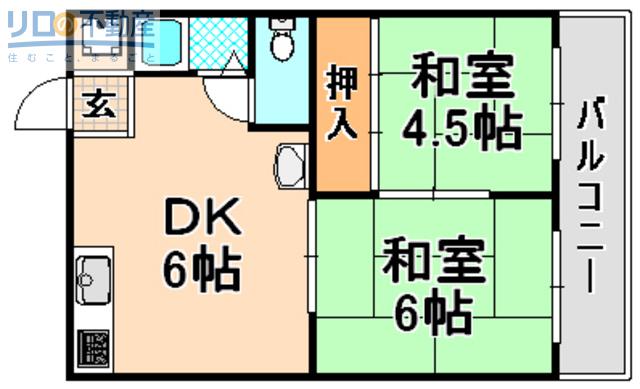 友清ハイツ(2DK/2階)の間取り写真