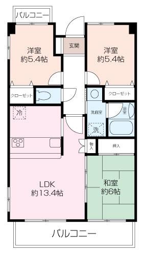 SALLE DE VERDURE(3LDK/3階)の間取り写真