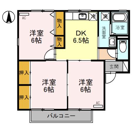 セジュールステラ B棟(3DK/2階)の間取り写真