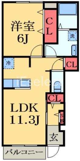 ハーモニーA(1LDK/1階)の間取り写真