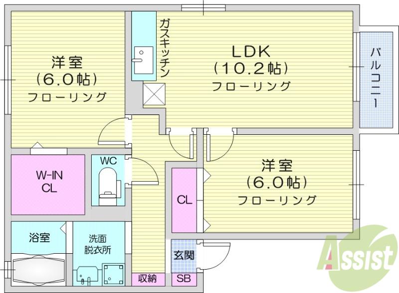 アルス明石台B(2LDK/2階)の間取り写真