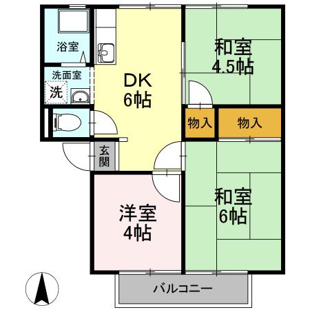 エレガンス西市 E棟(3DK/2階)の間取り写真