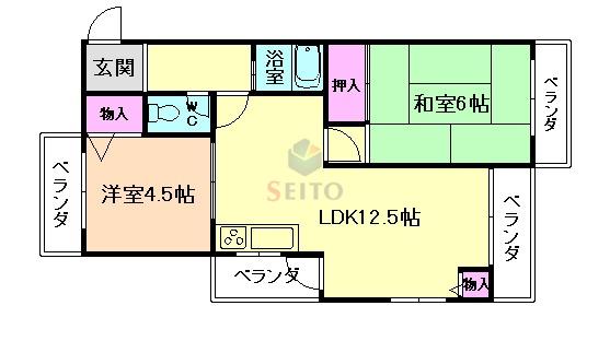 グランベガ緑地公園(2LDK/2階)の間取り写真