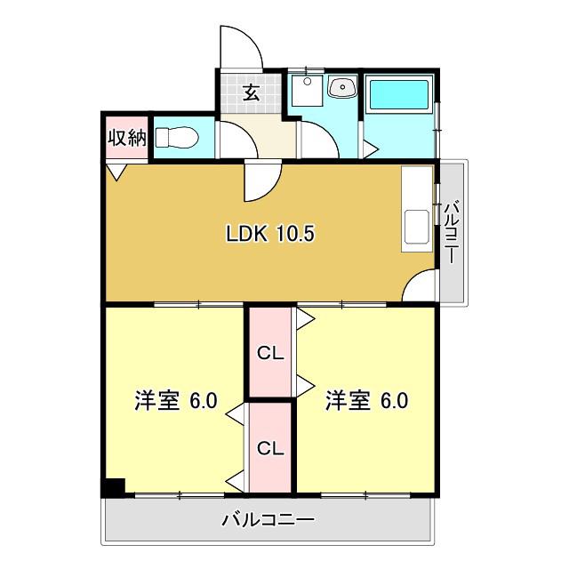 コーポ山崎(2LDK/5階)の間取り写真