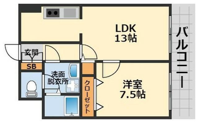 ピュアドーム井尻(1LDK/7階)の間取り写真