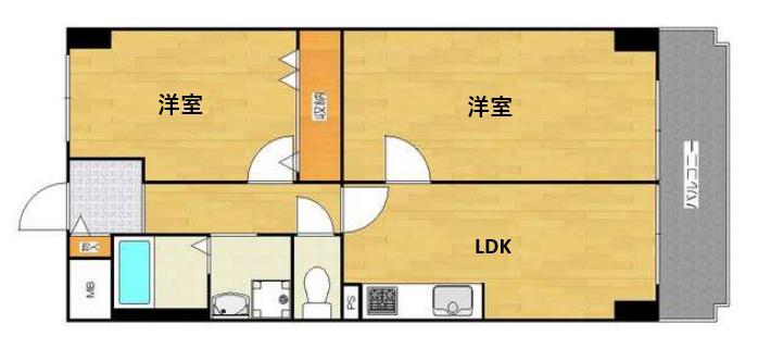 日生ロイヤルマンション高津(2LDK/13階)の間取り写真