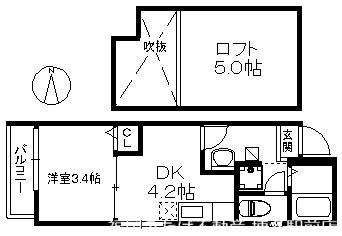 リバティー・JK(1DK/2階)の間取り写真