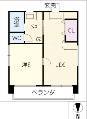 富士レイホービル第5(1LDK/5階)の間取り写真