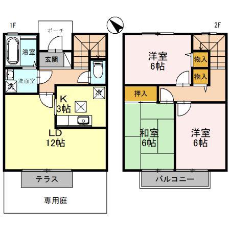 エステリーオD棟(3LDK/1階)の間取り写真