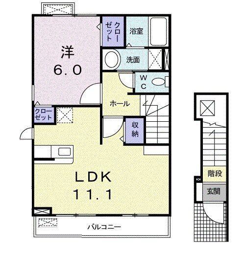 ステイション(1LDK/2階)の間取り写真