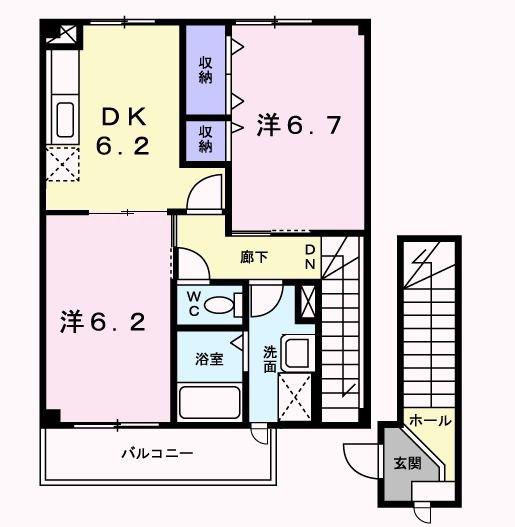 ソシアノールI(2DK/2階)の間取り写真