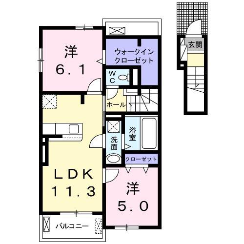 アンジュヴェールII(2LDK/2階)の間取り写真
