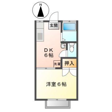 八戸溝ハイツ(1DK/2階)の間取り写真