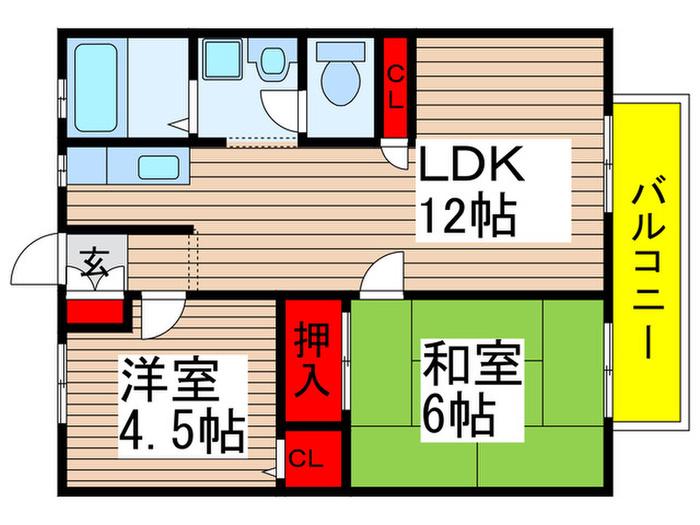 八千代ガーデンハイツC棟(2LDK/2階)の間取り写真