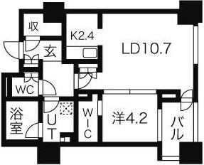 プライムメゾン南2条(1LDK/4階)の間取り写真