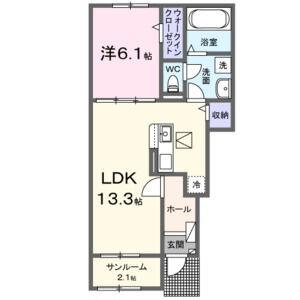 メゾングレーヌ東觜崎駅前B(1LDK/1階)の間取り写真