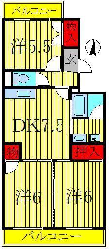 柴崎台ビューハイツ(3DK/1階)の間取り写真