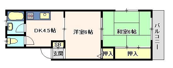 海峡ハイツ(2DK/1階)の間取り写真