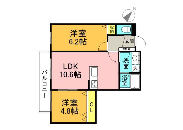 カネモトハウス(2LDK/1階)の間取り写真