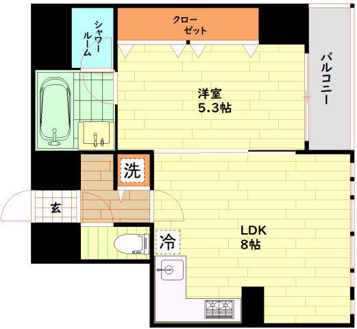 ZEUS桜川プレミアム(1LDK/6階)の間取り写真